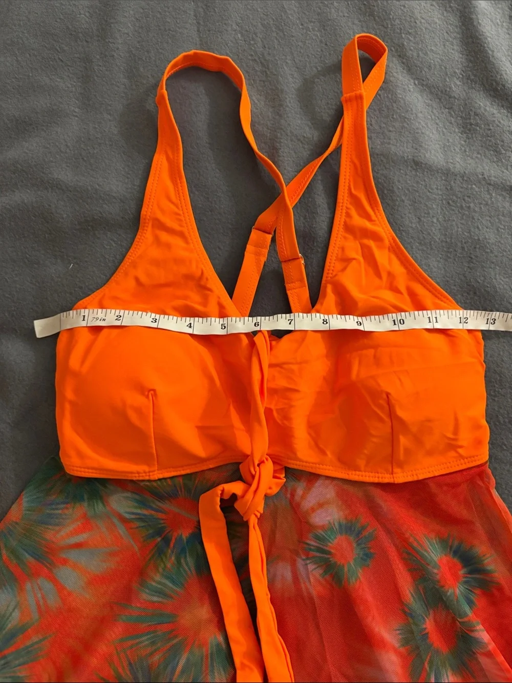 Orange Floral Mesh Tankini Swim Dress with Boyshorts Size Small